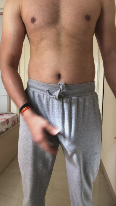 Grey sweatpants bulge
