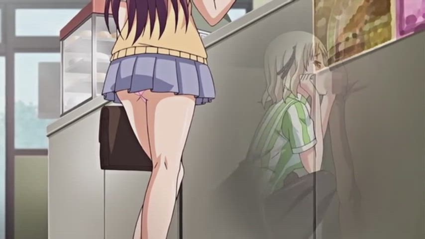anime blonde blowjob clothed hentai panties short hair gif