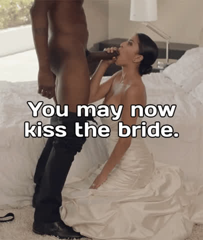 Blowjob Bride Caption Interracial gif