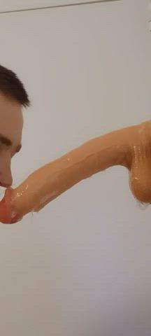 deepthroat drooling gagging sloppy solo gif