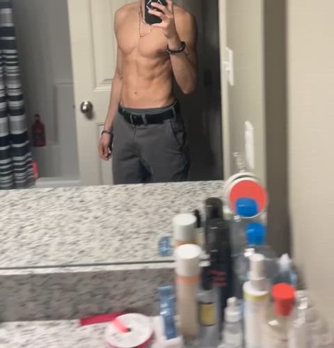 20 years old abs mirror muscles onlyfans strip tease flexing gif