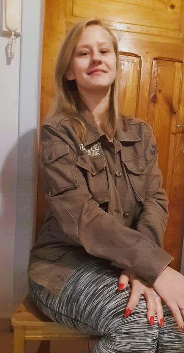 Would you expect that under this modest military jacket hides such a caliber of boobs?