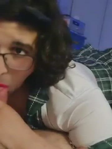 blowjob crossdressing daddy deepthroat eye contact sissy sucking worship gif