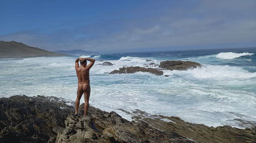 beach exhibitionist naked nude nudist nudity outdoor solo gif
