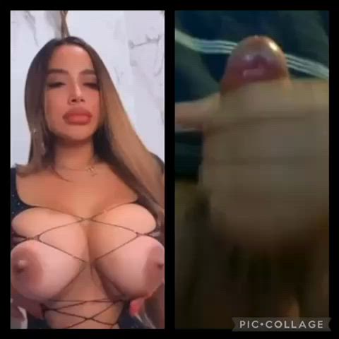 amateur babecock big dick big tits cum cumshot split screen porn gif