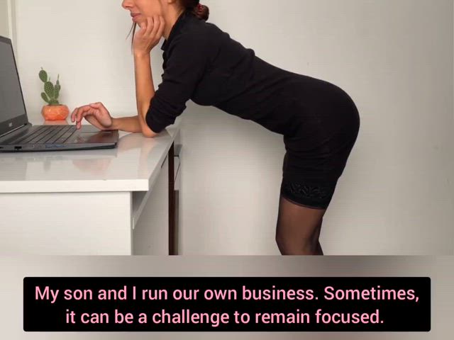 blowjob caption facial mom office son step-mom step-son stockings taboo gif