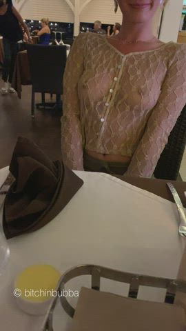 Sheer and braless on our dinner date [video]