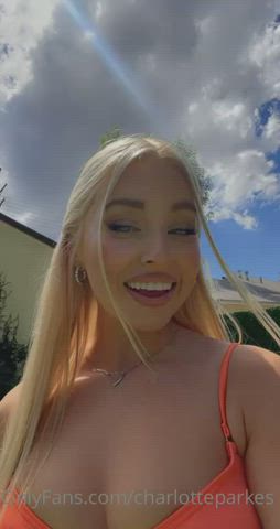 blonde blue eyes boobs gif