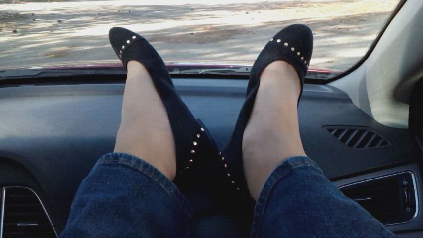 Airing out my moist, tired feet during lunch in the parking lot