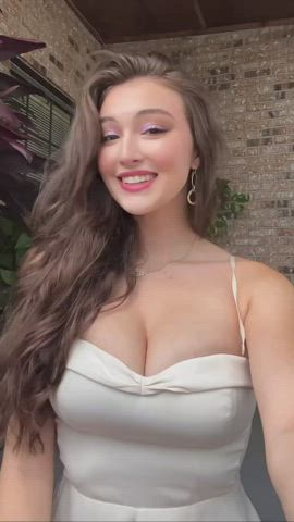 brunette cleavage dancing dress pretty teen thighs tiktok gif