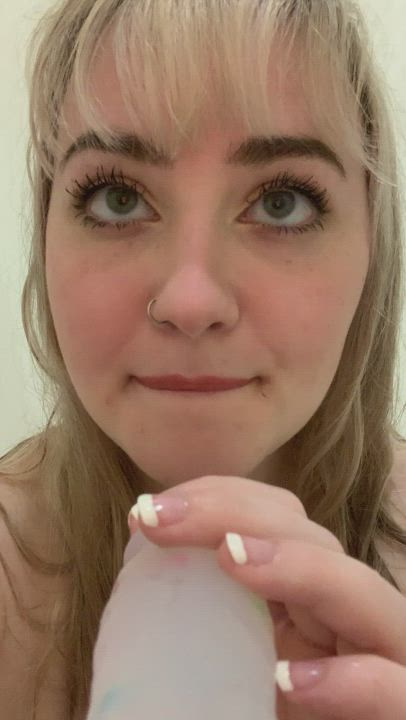 Big Tits Blonde Blowjob Deepthroat Shower Sloppy gif