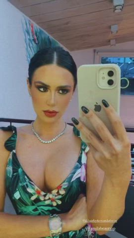 boobs braless brazilian brunette dani dress facial goddess tease tiktok gif
