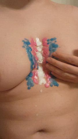 Enby boobs with a waxplay trans flag for pride month!