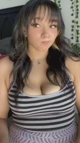 Big Tits Boobs Brunette Cleavage Fake Hands Free Jerk Off TikTok gif