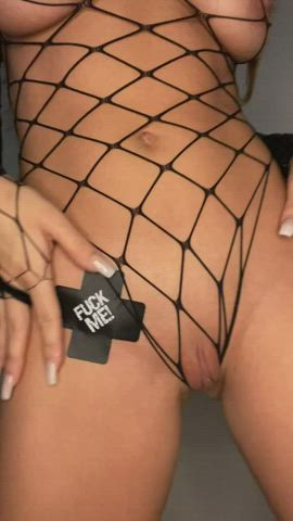 Close Up Fishnet Pussy Solo Teen gif