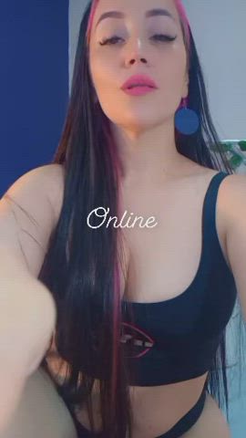 big tits camgirl cute latina lingerie long hair sensual smile webcam gif