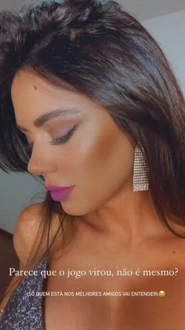 Brazilian Brown Eyes Brunette Dani Facial Goddess Labia Lipstick Tease gif