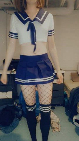 femboy fishnet schoolgirl gif