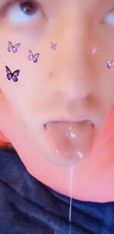 cum in mouth dripping drooling gif