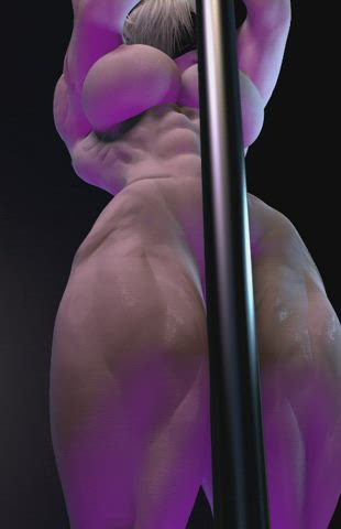 animation ass big tits muscles muscular girl pole dance gif
