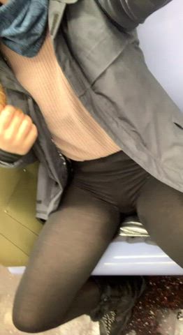 Creampied with no panties, sitting on the subway