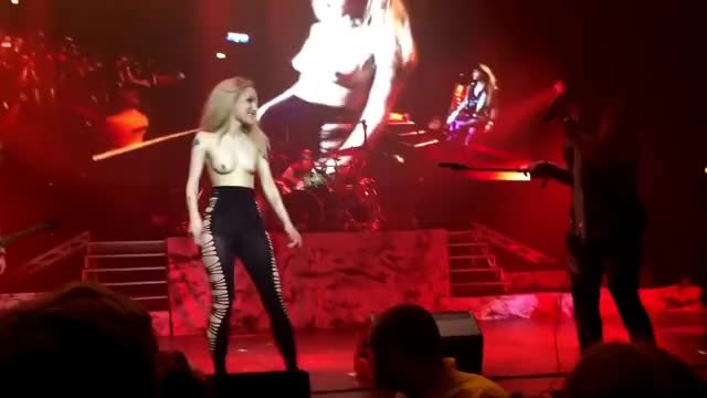 Girl flashes her pussy at Steel Panther concert