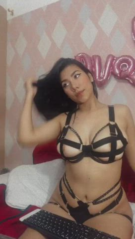 Big Tits Latina Lingerie Natural Tits Skinny Tongue Fetish gif