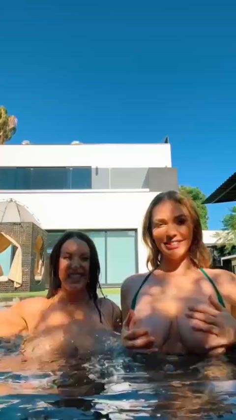 angela white ass boobs lesbian milf mia malkova outdoor pool pornstar sexy gif