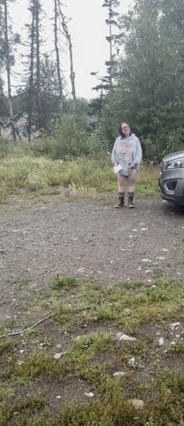 Wifey squatting in the driveway, love the little pee pee dance before she goes