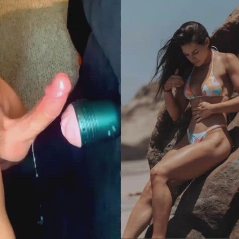 bwc babe babecock big dick bikini brunette cum cumshot fleshlight hands free gif