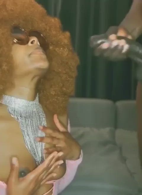 afro blowjob cum in mouth cumshot ebony ebony couple facial gif