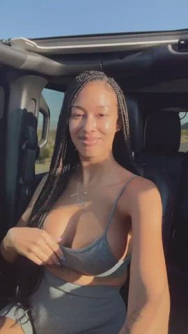 African American Ebony Fake Boobs Fake Tits Nipple Piercing Pierced Solo Spit gif