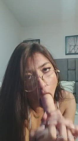 18 years old blowjob deepthroat dildo eye contact glasses spit teen toy gif