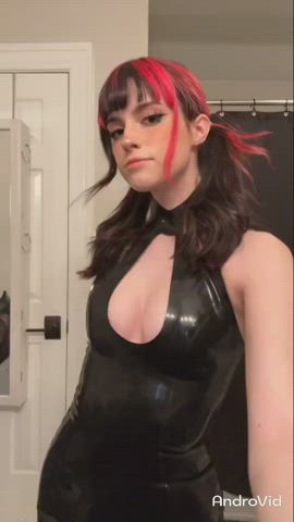 brunette cute latex tight tiktok tits gif