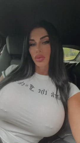 Big Tits Car Clothed Nipple Piercing gif