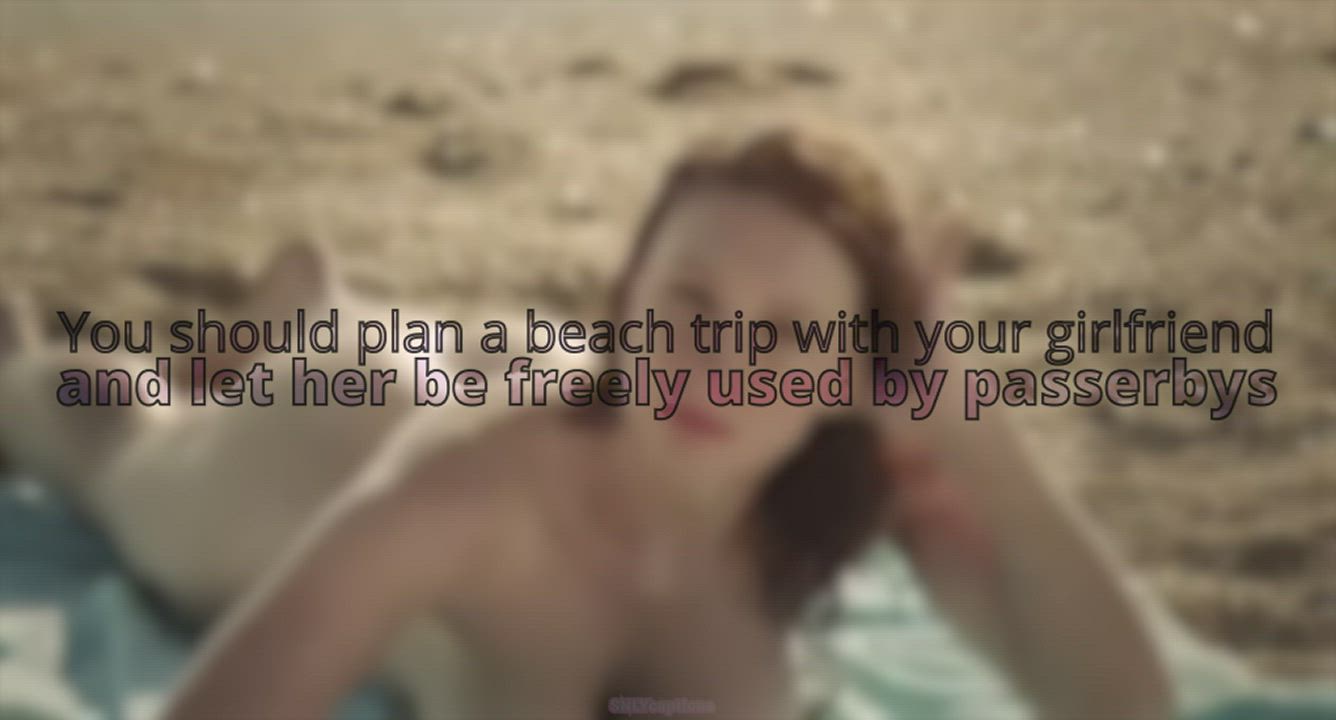 Beach Caption Cuckold Girlfriend Hotwife Public Stranger gif