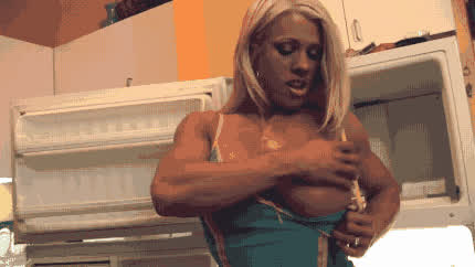 Big Tits Blonde Bodybuilder Lesbians Lingerie Muscular Milf gif
