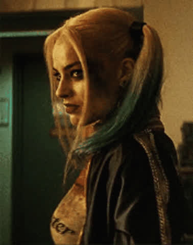 blue eyes harley quinn leather gif