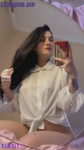 Unusual girl in the mirror takes nude selfies for TikTok teen 18+ and wants to fuck