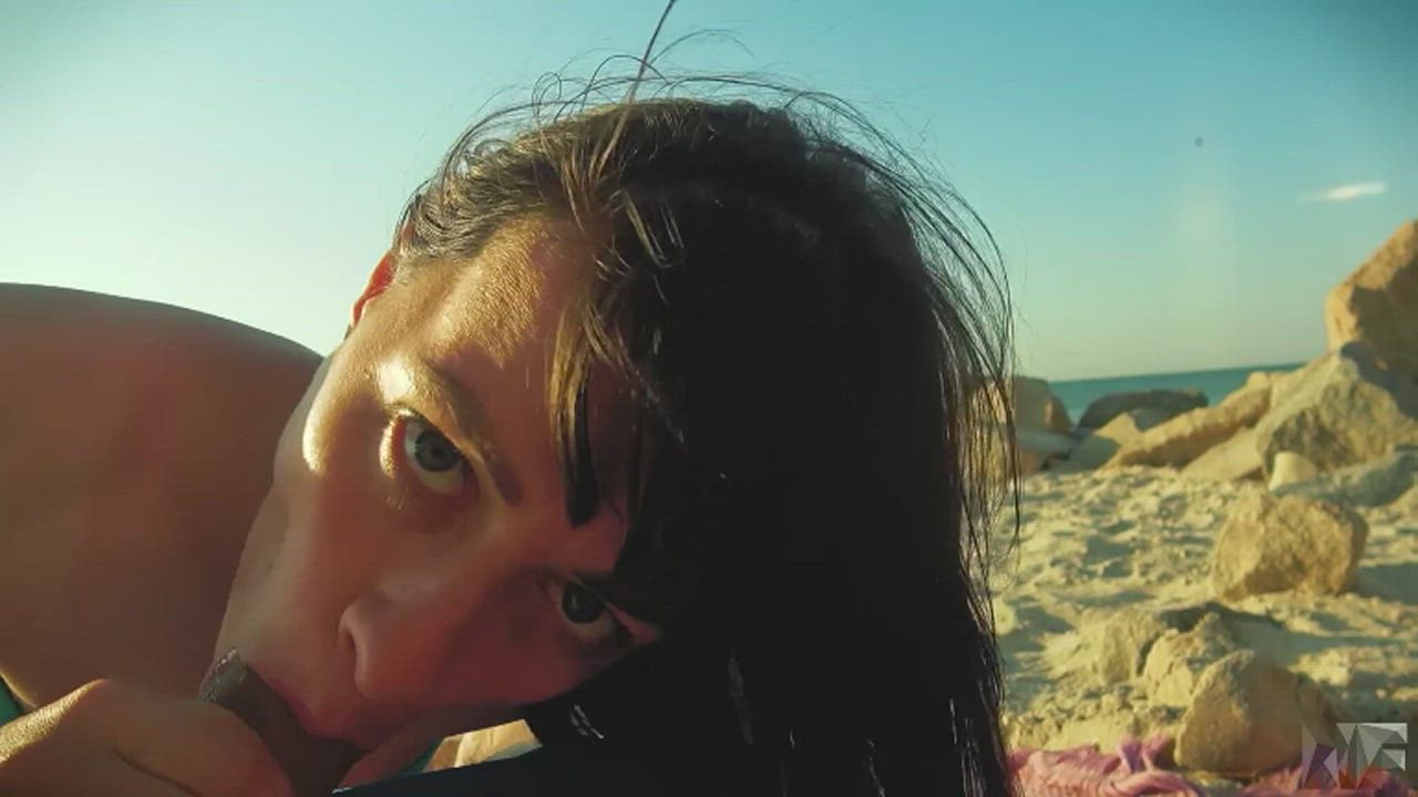 Beach Blowjob Cumshot Facial gif