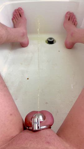 chastity feet femboy fetish piss pissing shower trans microchastity gif