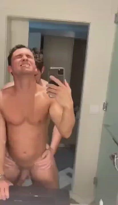 Just a guy getting fucked in the bathroom