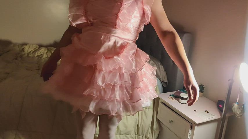 Mincing about in my new maid uniform and nub cage. I love being such an airhead sissy,