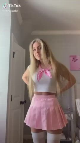cute pink schoolgirl skirt tiktok uniform gif