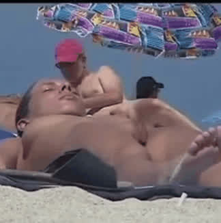 Beach Caught Eye Contact Hairy Pussy Natural Tits Nude gif