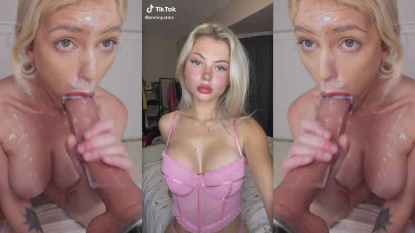 amateur big dick big tits blonde blowjob cum cumshot facial teen tiktok gif