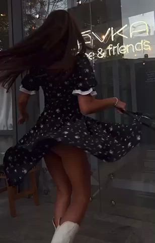 ass brunette non-nude petite public thong upskirt gif