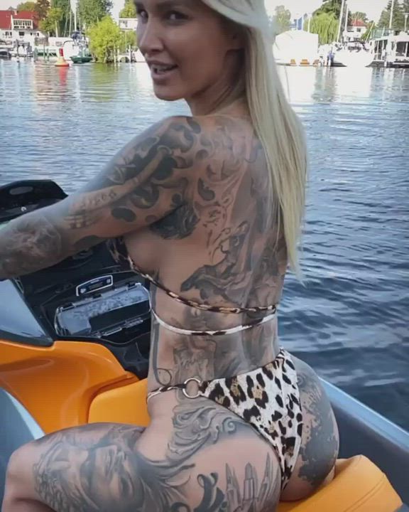 Bikini Blonde Boat Tattoo gif
