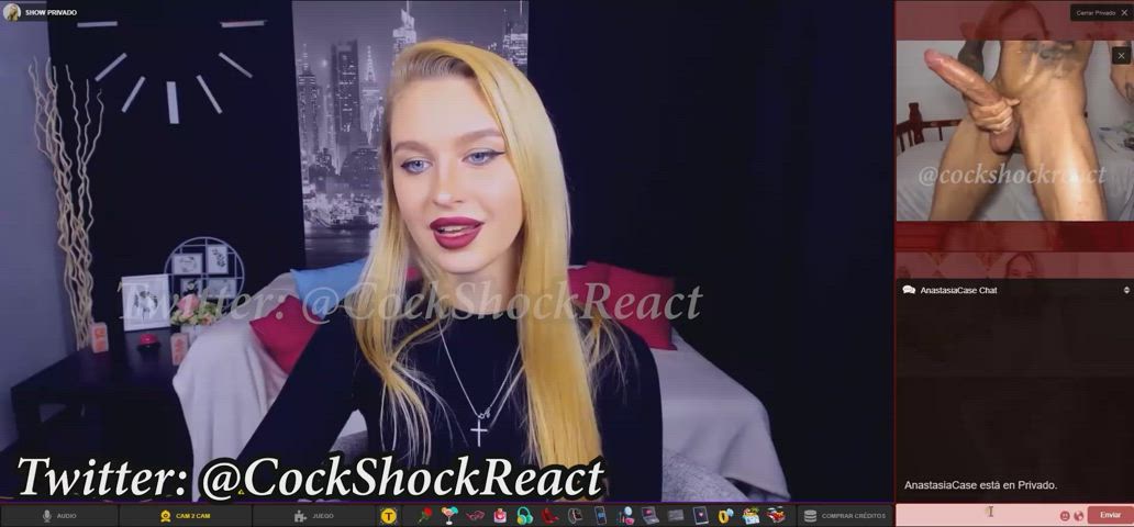 blonde cam camgirl cock shock cock worship reaction gif
