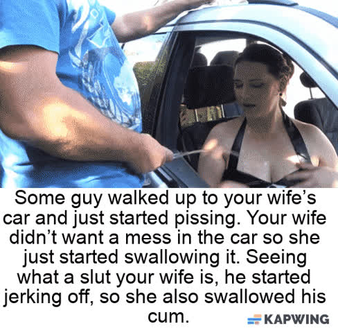 caption car cheating cuckold hotwife piss pissing public wife gif